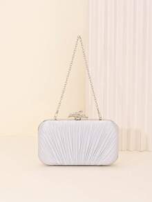 LJDCRFT Elegant Pleated Hard-Shell Evening Clutch, Unique Branch-Shaped Metal Clasp, Suitable For Weddings, Balls, Banquets, And Other Occasions. - Silver - View 3
