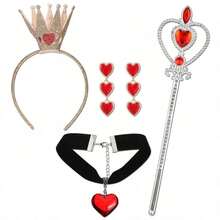 4pcs Queen Of Hearts Party Costume Accessories, Heart-Shaped Headband, Crown, Hairband, Scepter, Sexy Women's Halloween Costume, Prom, Music Festival, Carnival Party - Multicolor - View 8