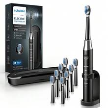 schoben Adult Electric Toothbrush With Multi Brush Headband Holder And Storage Box, 5-Speed Cleaning Mode, Long-Lasting Battery Life, USB Charging, Suitable As A Gift - Black - View 6