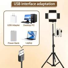10 Inch USB Powered LED Panel Light With 63 Inch Adjustable Tripod, 3 Lighting Modes, Live Streaming Phone Clip, USB Powered LED Light With Sturdy Metal Stand And Mounting Bracket - Dimmable Video Light For Live Streaming, Photography, Videography, Content Creation - Compatible With DSLR/Camera/Smartphone - Home Studio Lighting - A - View 5