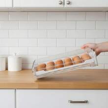 Clear Stackable Egg Holder Storage Container – Fridge Drawer Box & Kitchen Egg Basket Organiser - White - View 7