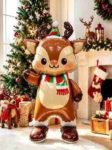 1pc Standing Christmas Scarf Reindeer Balloon, Smiling Waving Reindeer Foil Balloon, Suitable For Christmas Party, Holiday Party, Winter Theme Birthday Decoration, Reindeer Theme, Christmas Atmosphere Decoration, Christmas Garden Decoration, New Year, Christmas Eve, Photo Props - Multicolor - View 4