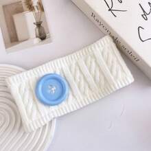 1PC 2026 New Autumn/Winter Thermal Lined Knitted Knitted Headband, Fashionable Ins Style Colorful Button Versatile Wide Band Warm Hair Tie With Pattern Design, Casual Polyester Fiber Anti-Cold Headband For Autumn/Winter - As Picture - View 12