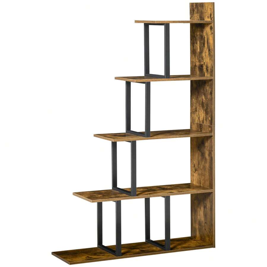 Industriële boekenkast/kamerverdeler met 5 planken, 102 x 30 x 160 cm, rustieke bruine kleur. - A - Bekijken 1