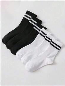 1/5/10 Pairs Black & White Striped Breathable Comfortable Socks, Unisex, Essential For Teens Sports And Back To School - Black and White - View 23