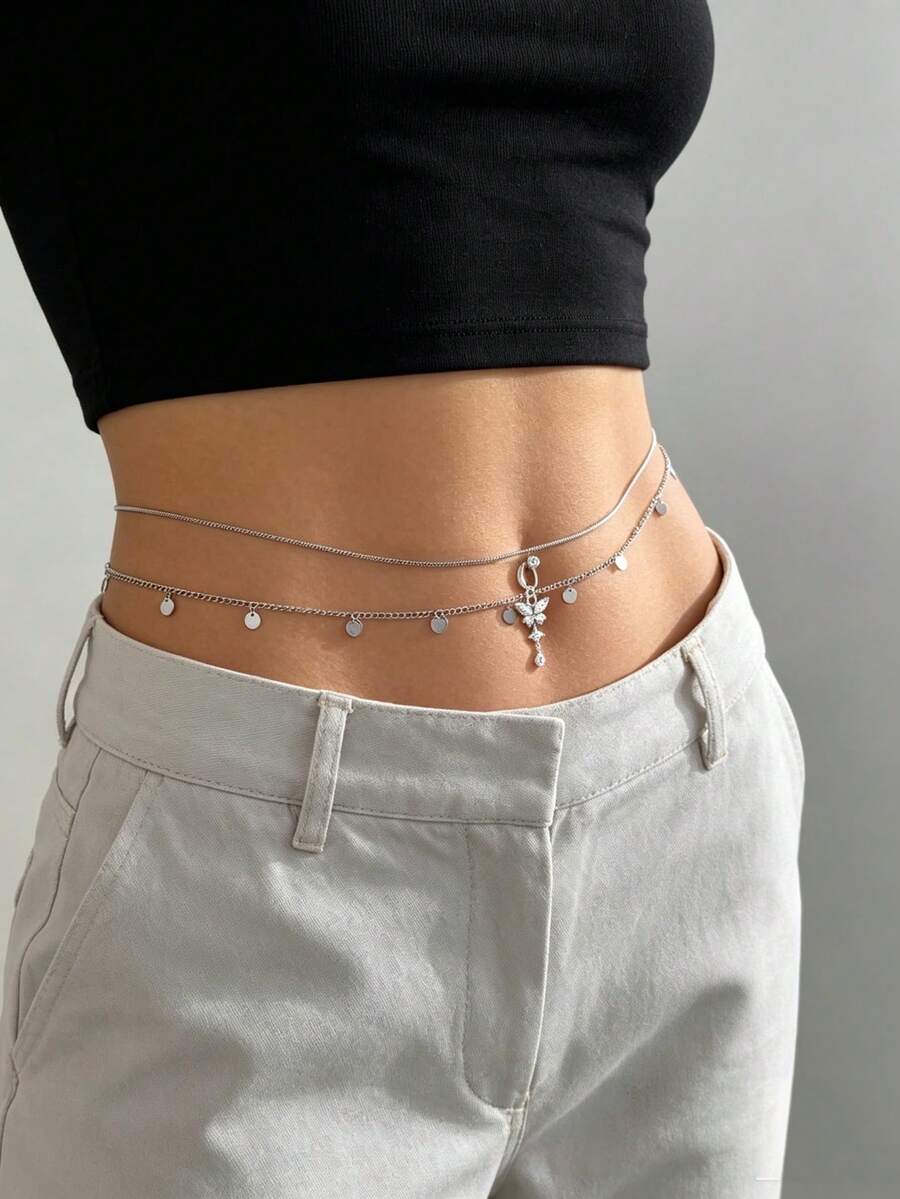 Sexy Minimalist Transparent Rhinestone Waist Chain For Women, Sweet & Cool Bikini Body Chain, Sparkling Waist Chain - 09 - View 1