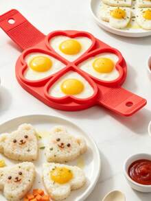 2pcs 4-Hole Heart-Shaped - Silicone Egg Poacher - Red Egg Making Tray - Non-Stick Cooking Tool - Suitable For Pancakes, Sandwiches, Breakfast - Multicolor - View 2