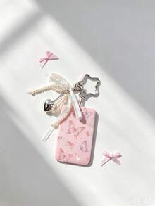 1pc Gentle Style Butterfly Card Holder 3-Piece Set Pink Heart Butterfly | Blue Star White Butterfly | Pink Gradient Butterfly Student Campus Access Card Protective Cover With Pearl Ribbon Heart Star Pendant, Suitable For Bus Card, ID Card, Work Badge, Student ID, Exhibition Pass, Event Party ID Card - Rectangle - View 12