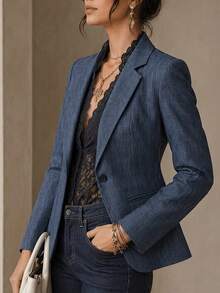 Elegant Casual Loose Fit New Style Blazer, Single-Breasted Button Commuter Multi-Function Jacket - Navy Blue - View 4