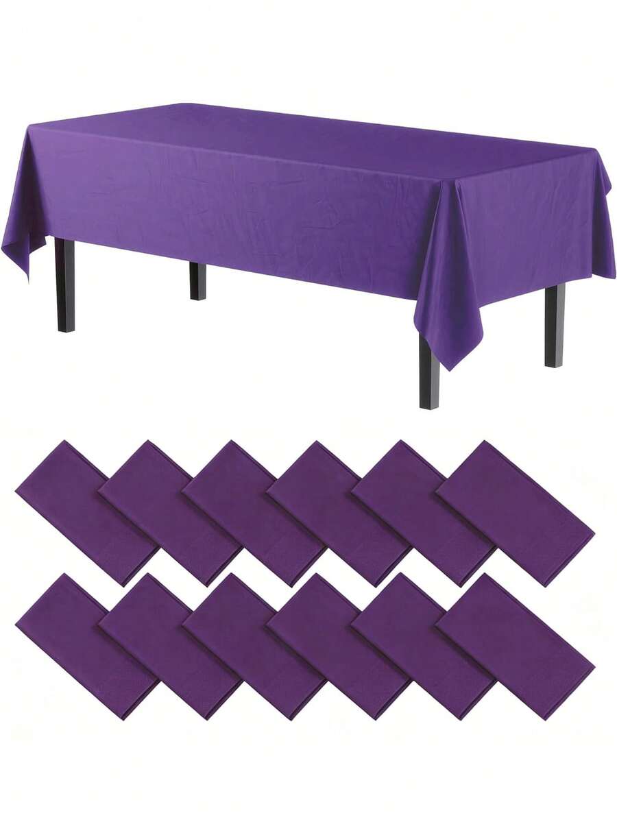 1/3/6/12pcs Deep Purple Solid Color Disposable Plastic Tablecloth - 54in X 108in - Suitable For Parties And Picnics, Suitable For Weddings, Christmas, Thanksgiving, Halloween - Dark Purple - View 1