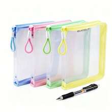 2pcs Macaron Edge Transparent Zipper File Bag Set, A4 Thickened PVC Transparent Storage Bag With Portable Handle, Clear Bag Body Allows Viewing Contents Without Opening, Includes File Bag And Gel Pen Combination - Zipper Document Bag - View 8