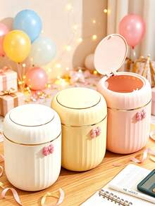 New Desktop Trash Can With Large Opening And Press-Open Lid, Compact Luxury Press-Type Desktop Trash Can, Halloween Gift Creative Small Coffee Table Office Living Room Study With Lid, Decorated With Cute Bow, Holiday Gift, Desktop Trash Can, Press-Type Office Living Room Cute Bedroom Home Storage Bow, Decorated With Bow Mini Office Desktop Trash Can - View 1