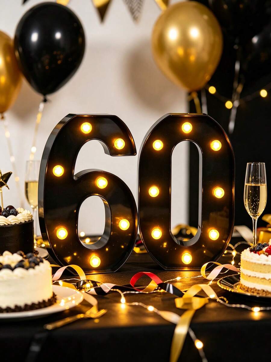 1pc 22cm Creative Illuminated LED Marquee Letter & Number Night Light, Home Decor Battery Powered LED Alphabet Lights - Black Number - View 1