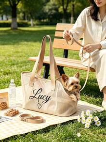 Custom Fashion Personalized Embroidered Name Pet Bag, Suitable For Small Dogs And Cats, Lace Pet Carrier Bag, Multi-Color Embroidered Letters, Handheld And Shoulder Dual-Use Travel Bag, Portable And Travel Bag, Perfect Pet Gift - Multicolor - View 4