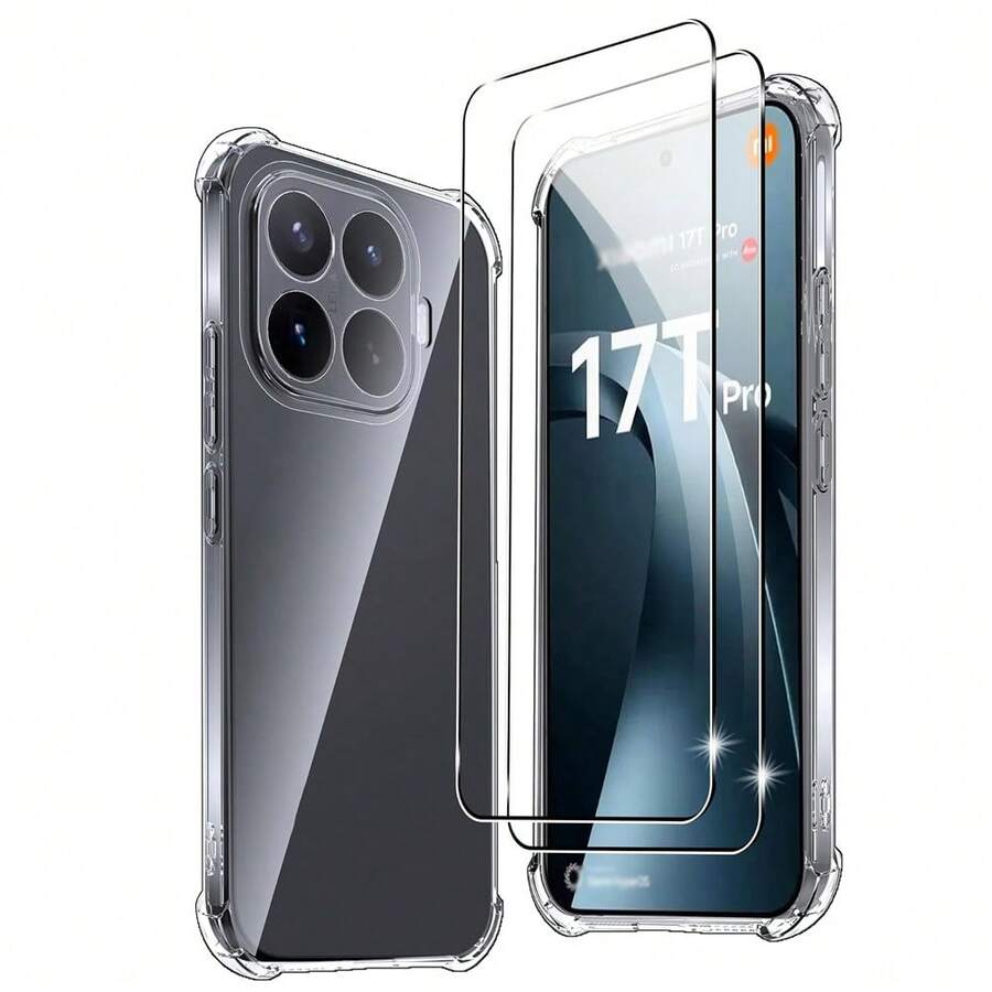 Compatible With Xiaomi 17T Pro Phone Case + 2pcs Tempered Glass Transparent Screen Protector, Transparent Reinforced Corner Anti-Drop Design, Anti-Scratch Function Compatible With Xiaomi 17T Pro/17T/17/17 Ultra/17 Pro/17 Pro Max Series - Clear - View 1