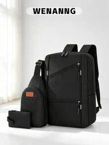 Oxford Cloth Business Backpack, Couple Backpack Set, Student Backpack, Includes Laptop Backpack And Travel Bag, Laptop Backpack For College, Multifunctional Men's Gift, Multifunctional Bag, Winter Black Bag, Outdoor Holiday Travel Essential, Holiday Essential Bag, Men's Bag, Summer Bag, Spring Backpack - Black - View 1