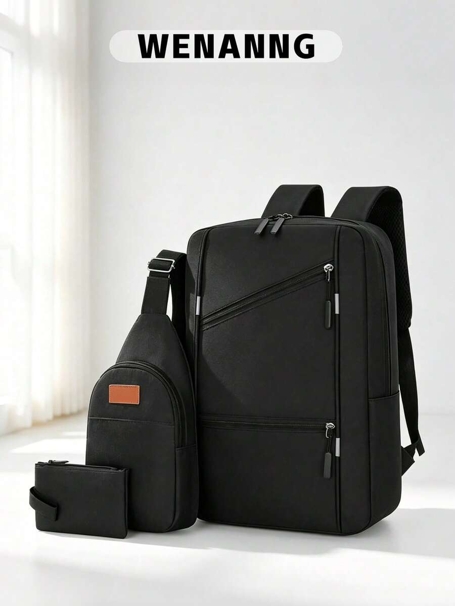 Oxford Cloth Business Backpack, Couple Backpack Set, Student Backpack, Includes Laptop Backpack And Travel Bag, Laptop Backpack For College, Multifunctional Men's Gift, Multifunctional Bag, Winter Black Bag, Outdoor Holiday Travel Essential, Holiday Essential Bag, Men's Bag, Summer Bag, Spring Backpack - Black - View 1