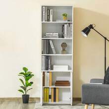 Boekenkast met 4 open vakken en 2 deuren voor woonkamer en kantoor, 59x29x180 cm, wit - A - Bekijken 9