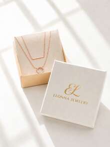 SYMFNY 1pc 925 Sterling Silver Rose Gold Round Open Cubic Zirconia Layered Bar Necklace - Rose Gold - View 5