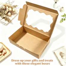 48/24/12/6 Pcs Hard Paper Gift Boxes With Clear Viewing Window, Thick Sturdy Reusable Boxes With Thank‑You Stickers, Ideal For Party & Holiday Gift Packaging - Brown - View 4