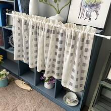 1pc Nordic Minimalist Hollow Grid Sheer Curtain Half Curtain Coffee Curtain Cabinet Curtain, Rod Pocket, Suitable For Storage Cabinet, Open Bookshelf, Partition, Bay Window, Side Window, Kitchen, Dining Room Small Window - Beige - View 6