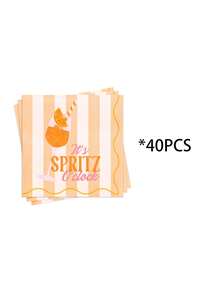 20/40pcs Orange White Striped Spritz Cocktail Napkins With Straws Set, Summer Pool Party Bachelorette Bridal Shower Garden Brunch Tableware, Paper Party Napkins, Gift For Party Hosts - Multicolor - View 11