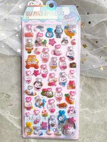 1/4pcs Cartoon Animal Rabbit Mouse Elephant Panda Embossed Stickers, Fun 3D Decorative Stickers For Kids, Cute Transparent Craft Set - Multicolor - View 6