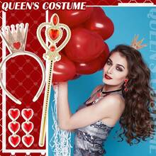 4pcs Queen Of Hearts Party Costume Accessories, Heart-Shaped Headband, Crown, Hairband, Scepter, Sexy Women's Halloween Costume, Prom, Music Festival, Carnival Party - Multicolor - View 2