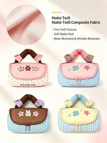 1PC/6PCSSweet Aesthetic Embroidered Cosmetic Bag, Handheld Travel Makeup Organizer, Large Capacity Zipper Toiletry Storage Pouch, Plaid Polka Dot Design, Cute Cartoon Pattern For Girls Daily Travel Cosmetics Accessories Storage - Multicolor - View 8