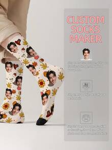 1 Pair Customizable Men's Mid-Calf Socks With Face Pattern, Can Print Any Face On Socks, Personalized Photo Socks, Fun Custom Image Mid-Calf Socks, Suitable For Valentine's Day, Birthday, Gift-Giving, Thanksgiving And Other Occasions, Personalized Customization - Multicolor - View 9