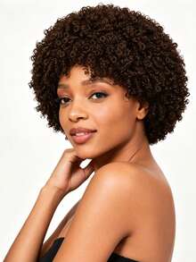 8 Inch Fluffy Spiral Curl Wig, High Density Heat-Resistant Synthetic Fiber Wig, Natural Styling, Suitable For Various Parties - Brown - View 2
