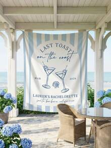1pc-Personalized Tapestry Last Toast On The Coast Bachelorette Banner | Coastal Bach Photo Backdrop | Beach Bachelorette Decor | Coastal Bachelorette Party Decor Tapestry Custom Decor - Multicolor - View 7