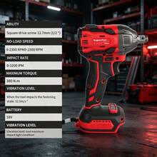 SuperPan Brushless Lithium-Ion Impact Wrench 380N.M High Torque 1/2" Square Drive, 0-2300RPM/0-3200IPM, Auto Repair Tire Change / Steel Structure Installation / Construction Site General Use (Bare Tool) - Red - View 5