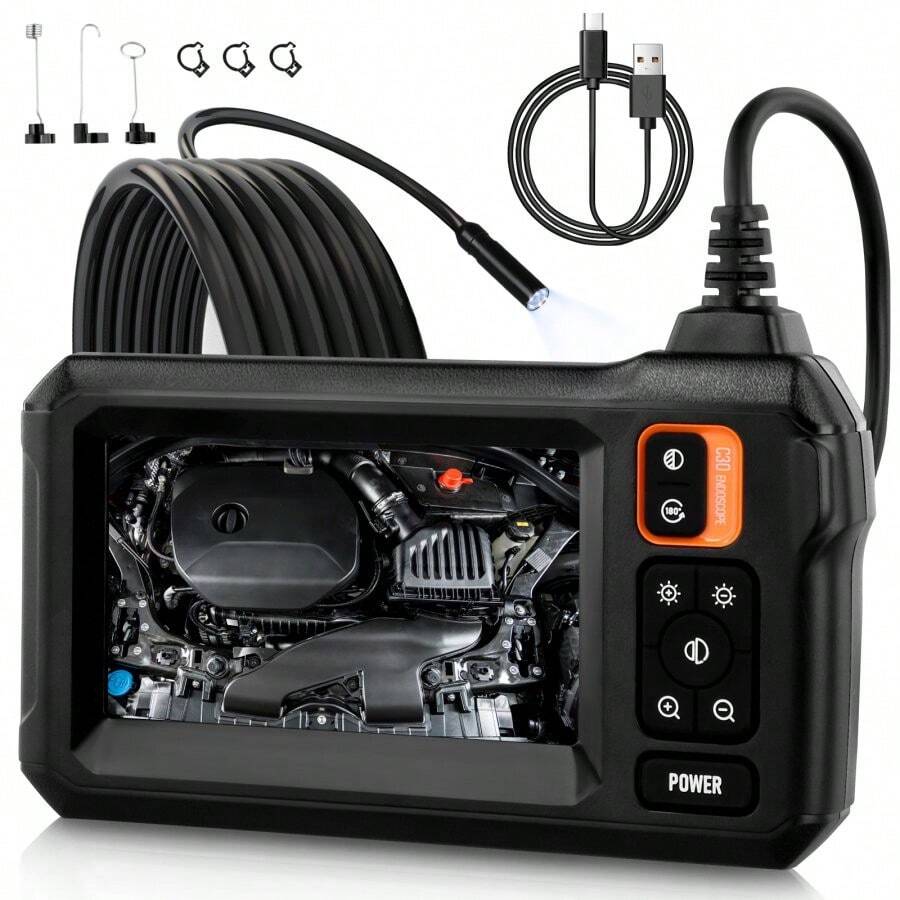 Borescope, Endoscope Camera With Light, 1080P HD Inspection Camera, Borescope Camera With Light, IP67 Waterproof Camera, 16.5ft Flexible Endoscope Camera, Gadgets For Men (4.3") - View 1