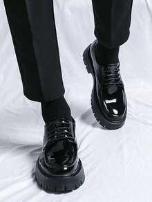 Men's Business Thick Sole Formal Loafers Daily Banquet PU Leather Shoes - Black - View 3