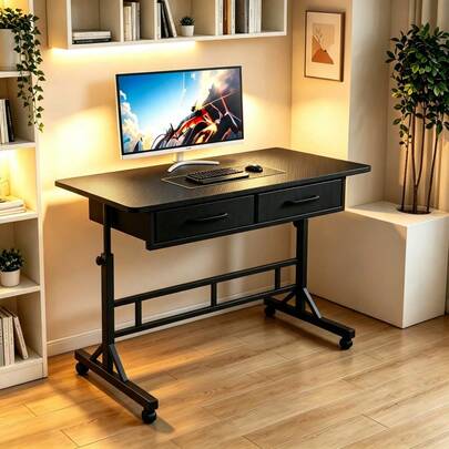 Escritorio de computadora con altura ajustable y ruedas, con cajones de almacenamiento dobles, escritorio de oficina móvil para el hogar, adecuado para dormitorio, mesita de noche, estudio, dormitorio, banco de trabajo portátil, regalo ideal para hombres, mujeres y estudiantes