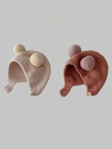 1/2pcs Baby Cute Bear Ear Fleece Hat, Soft Textured Warm Ear Protection Hat For Autumn/Winter, With Tie Knot, Cold-Proof Knitted Hat For Daily Wear - Multicolor - View 16