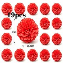 19pcs Handmade Paper Flower Balls, Suitable For Indoor/Outdoor Hanging Decoration, Outdoor Holiday Party Decoration, Photography Props, Spring Decoration, Valentine's Day Party Decoration, Romantic Wedding Photography Props - Red - View 17