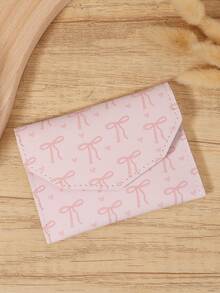 Women's Bow Printed Credit Card Bag, Fashionable Buckle Coin Card Bag, Lightweight And Portable Card Bag, Very Suitable For Outdoor And Travel - Pink - View 4