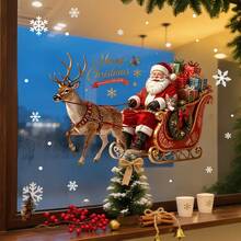1/3pcs Santa Claus Riding A Reindeer Sleigh Window Sticker, Double-Sided PVC Electrostatic Adsorption Window Sticker, Suitable For Living Rooms, Dining Rooms, Shops, Cafes, And Home Decoration. - Multicolor - View 7
