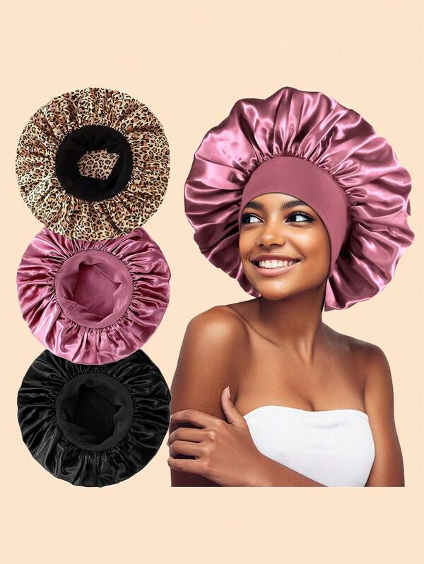 3pcs Set 3 Buah Warna Polos Topi Kemoterapi Rumahan Nyaman untuk Wanita, Topi Pelindung Rambut Wanita, Topi Tidur Satin Wanita, Topi Tidur dengan Karet Elastis Longgar, Topi Tidur Satin Modis, Penutup Kepala Tidur Malam, Topi Rambut Sutra Imitasi Elegan, Topi Satin Warna Polos, Topi Tidur Lembut Ringan, Topi Mandi Elastis Wanita