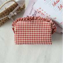 Cosmetic Bag, Cute Storage Bag, Plaid Ruffle Cosmetic Bag, Plaid Cosmetic Storage Bag, Portable Zipper Beauty Storage Bag, Essential For Women And Girls Travel, Holiday, School, Christmas Gift, Best Gift For Women - Multicolor - View 15