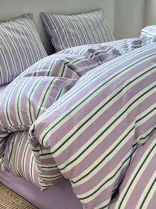 3pcs Japanese Minimalist Purple Striped Print Bedding Set 2 Pillowcases + 1 Duvet Cover Set Combination - Seeking Love Stripes - Purple - View 7