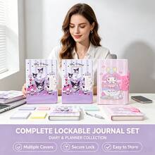 1pc Cartoon Password Notebook Stationery Prize, Cute Lock Diary Notebook For Elementary Students, Adorable Anime Printed Notepad For Daily Note-Taking And Desk Stationery, Lined Diary Notebook For Office Daily Planning, Suitable For Students, Office Workers, Back To School Season, Gift For Classmates, Teachers, Family - Multicolor - View 2