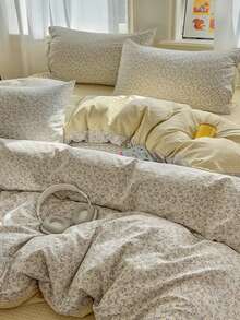 3pcs 100% Polyester 2026 New Spring Vibrant Series AB Color Block Design Warm Lemon Yellow Floral Duvet Cover Set, 2 Bowknot Pillowcases + 1 Duvet Cover, Suitable For Bedroom All Seasons - Multicolor - View 5