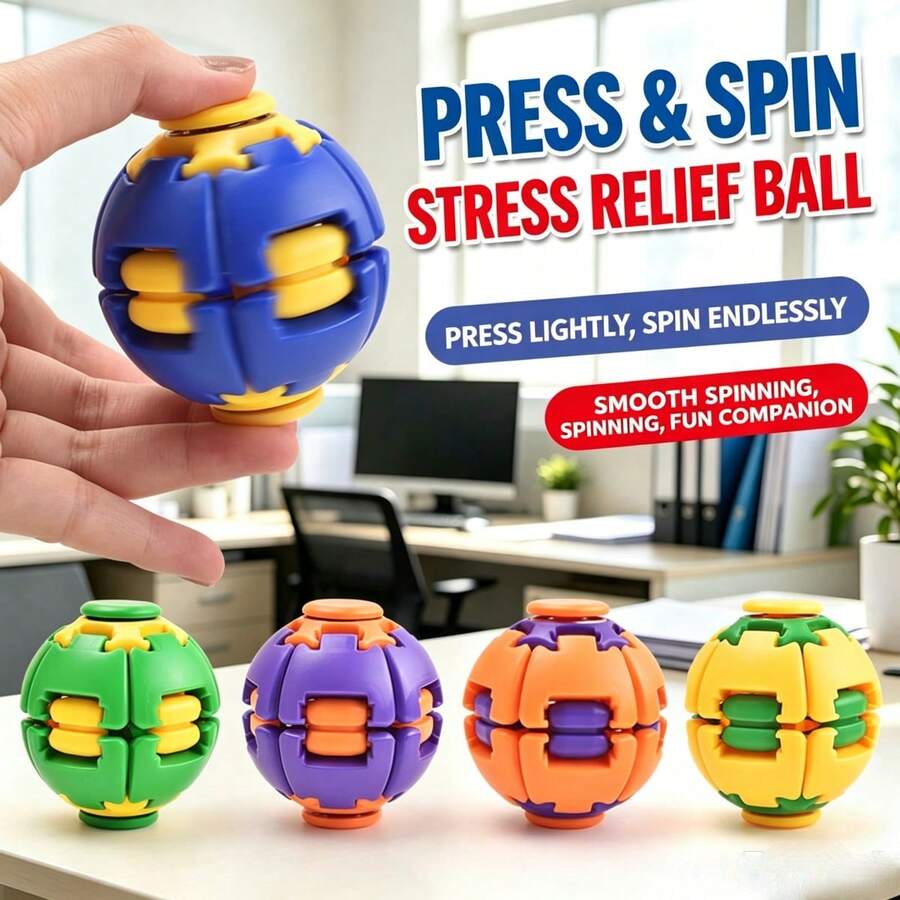 4pcs Colorful 3D Printed Deformable Spherical Push Pull Rotate Toy Set, Dual Play Mode Press & Rotate, Fun Desktop Toy, Random Color & Style, Prank Gag Toy