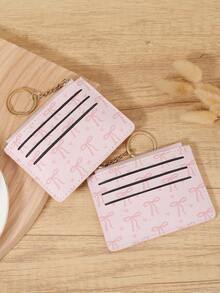 With A Chain Keychain Women's Credit Card Bag, Ultra-Thin Portable Cash, Credit Card, Coin Pocket Card Bag, Suitable For Carrying Around - Pink - View 5