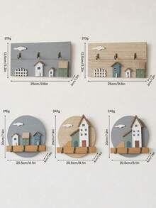 1pc 3D House Pattern Wooden Wall Hook, Nordic Fresh Style Cloud Shaped Decor, With 3 Metal Hooks, Wall-Mounted Key Rack, Suitable For Entryway Home Decor, All Season Daily Use - Multicolor - View 10