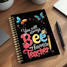 1Pc, Colorful Butterfly And Bee Theme, Spiral Notebook, You Will Always Bee My Favorite Teacher Quote, Black Cover With School Icons, 21Cm X 14.5Cm Format, (60 Pages) Daily Journaling And Class Notes, Perfect Appreciation Gift For Educators - Rectangle - View 4