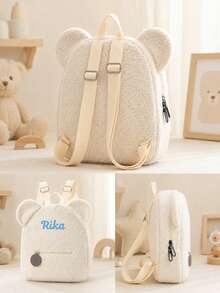 Teddy Bear Backpack, Toddler Backpack, Customizable Embroidered Name Backpack, Multifunctional, Compact, Decorative, Fluffy Cute Baby Backpack, Ideal Gift For Family, Friends, Daughter, Son, Her, Suitable For Children's Day, Autumn/Winter Back To School Season, Winter Gift Ideas, Boys/Girls Valentine's Day, Back To School Fashion - Beige - View 7